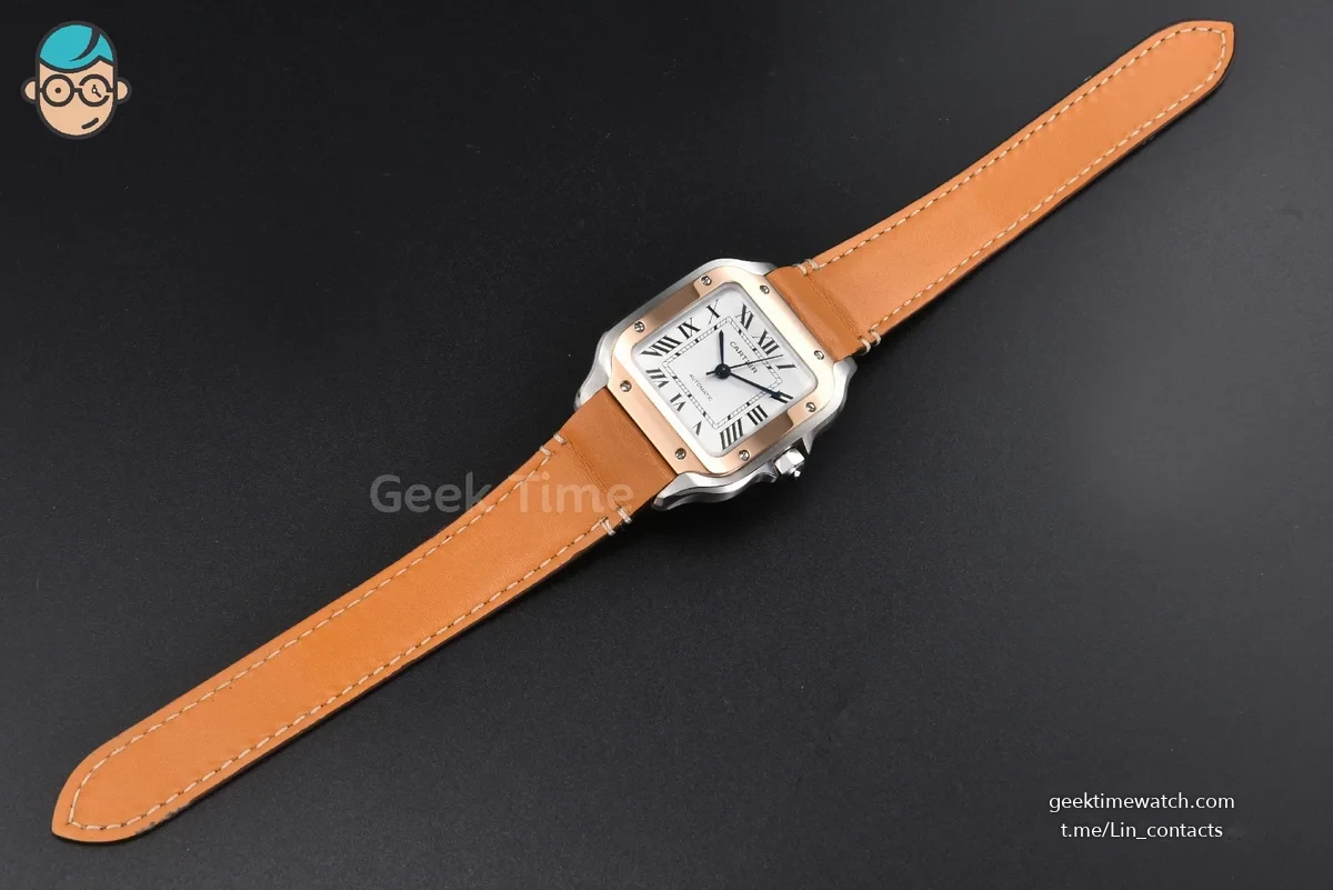 Santos de Cartier Medium 35mm SS AF White Dial RG Bezel Orange Leather Strap MIYOTA 9015