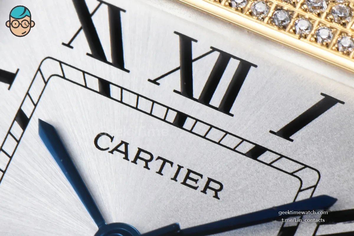 Santos de Cartier Medium 35mm YG AF White Dial Diamond Bezel Blue Leather Strap MIYOTA 9015