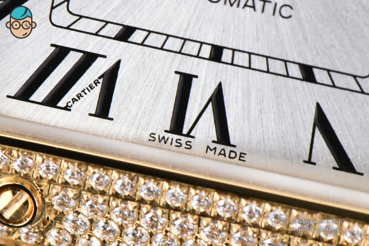 Santos de Cartier Medium 35mm YG AF White Dial Diamond Bezel Blue Leather Strap MIYOTA 9015