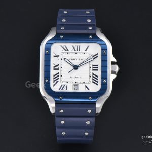Santos de Cartier XL 40mm AF SS White Dial Blue Bezel Blue Rubber Strap MIYOTA 9015