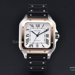 Santos de Cartier XL 40mm AF SS White Dial RG Bezel Black Rubber Strap MIYOTA 9015