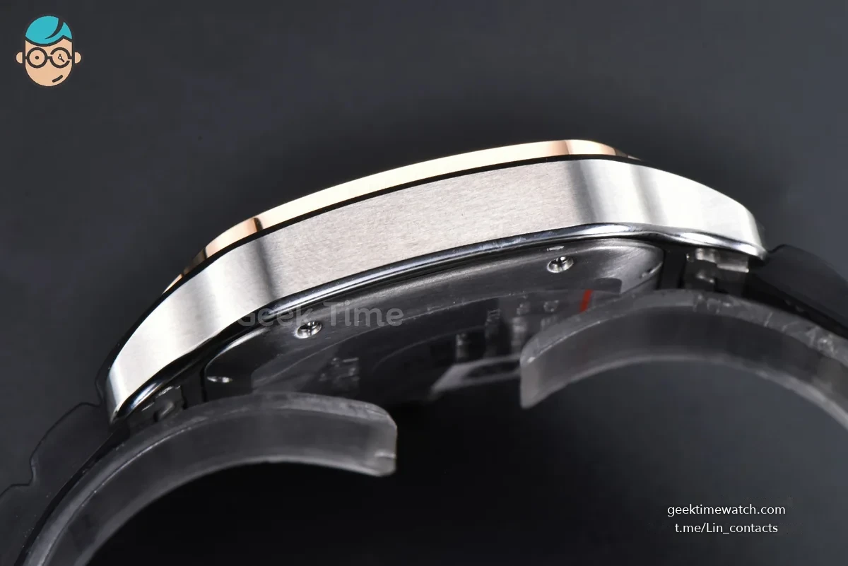 Santos de Cartier XL 40mm AF SS White Dial RG Diamond Bezel Black Rubber Strap MIYOTA 9015