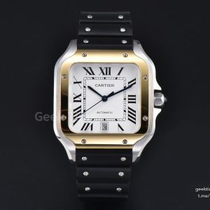 Santos de Cartier XL 40mm AF SS White Dial YG Bezel Black Rubber Strap MIYOTA 9015