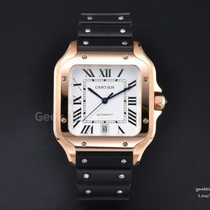Santos de Cartier XL 40mm RG AF White Dial Black Rubber Strap MIYOTA 9015