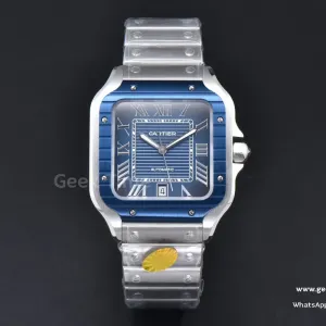 Santos de Cartier XL 40mm SS AF Blue Dial Blue Bezel SS Bracelet MIYOTA 9015