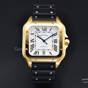 Santos de Cartier XL 40mm YG AF White Dial Black Rubber Strap MIYOTA 9015