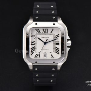 Santos Large 40mm GF White Dial Black Rubber Strap MIYOTA 9015