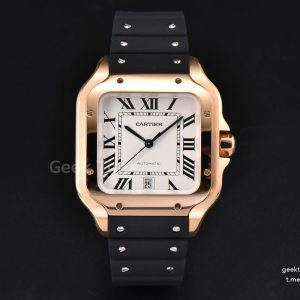 Santos Large 40mm RG GF White Dial Black Rubber Strap MIYOTA 9015
