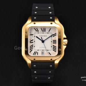 Santos Large 40mm YG GF White Dial Black Rubber Strap MIYOTA 9015