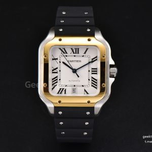 Santos Large 40mm YG/SS GF White Dial Black Rubber Strap MIYOTA 9015