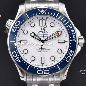 SeaMaster 300M VSF White Dial Blue Bezel Steel bracelet VS8800 clone movment(with free rubber strap )