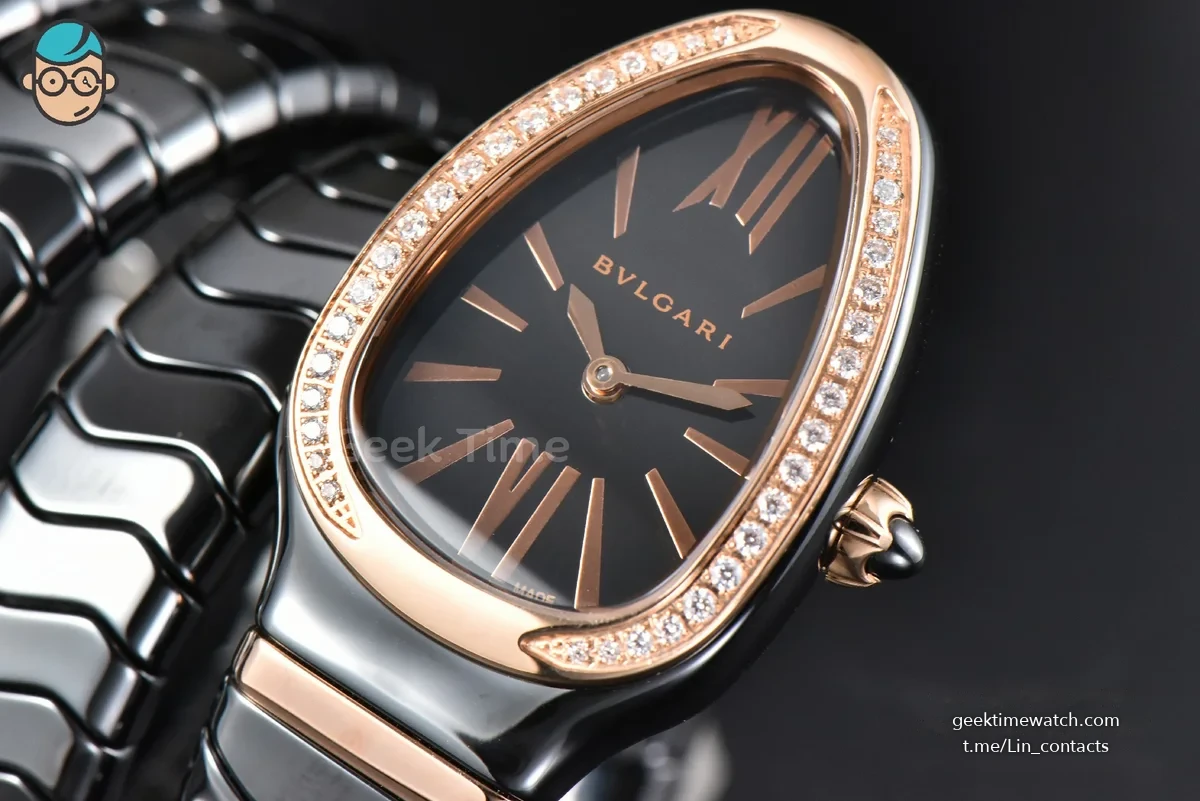 Serpenti Spiga RG 35MM BVF Polycyclic Black Ceramic Black Dial Diamond Bezel Quartz