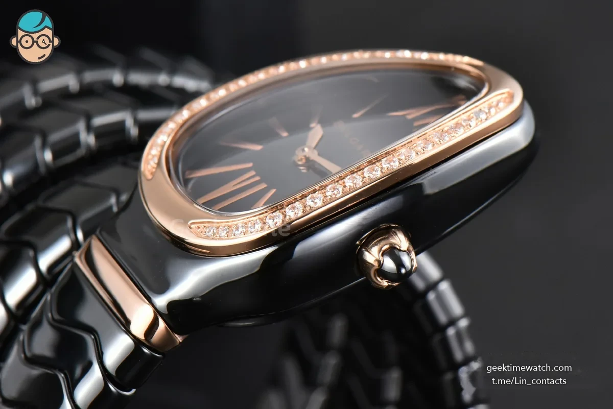 Serpenti Spiga RG 35MM BVF Polycyclic Black Ceramic Black Dial Diamond Bezel Quartz