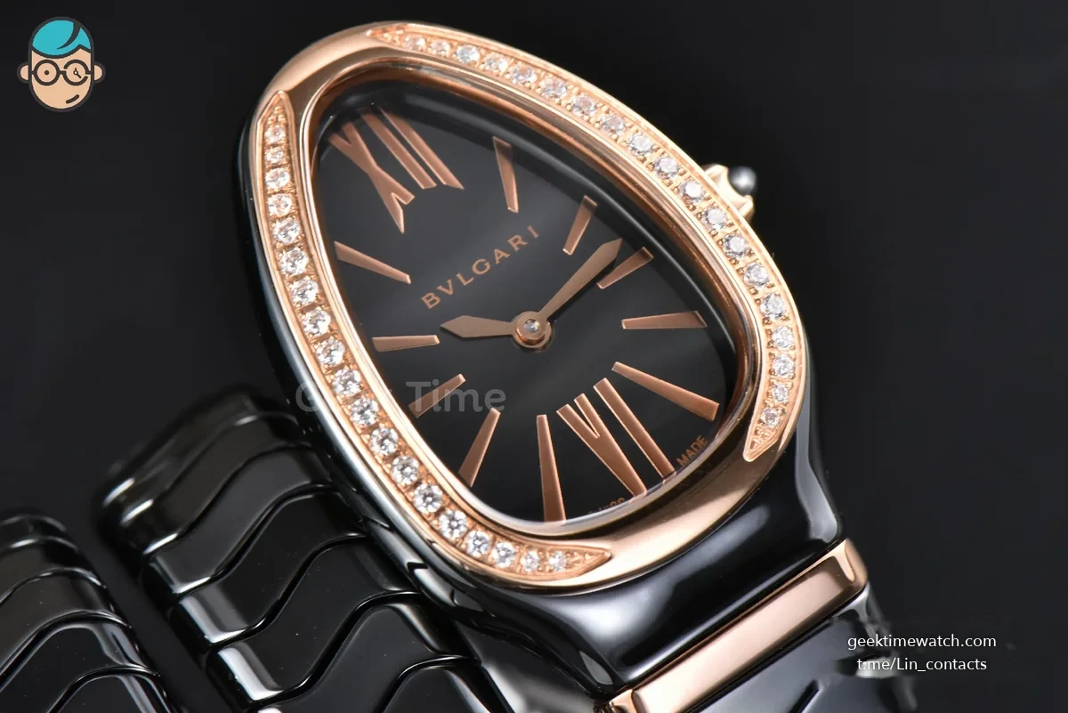 Serpenti Spiga RG 35MM BVF Polycyclic Black Ceramic Black Dial Diamond Bezel Quartz