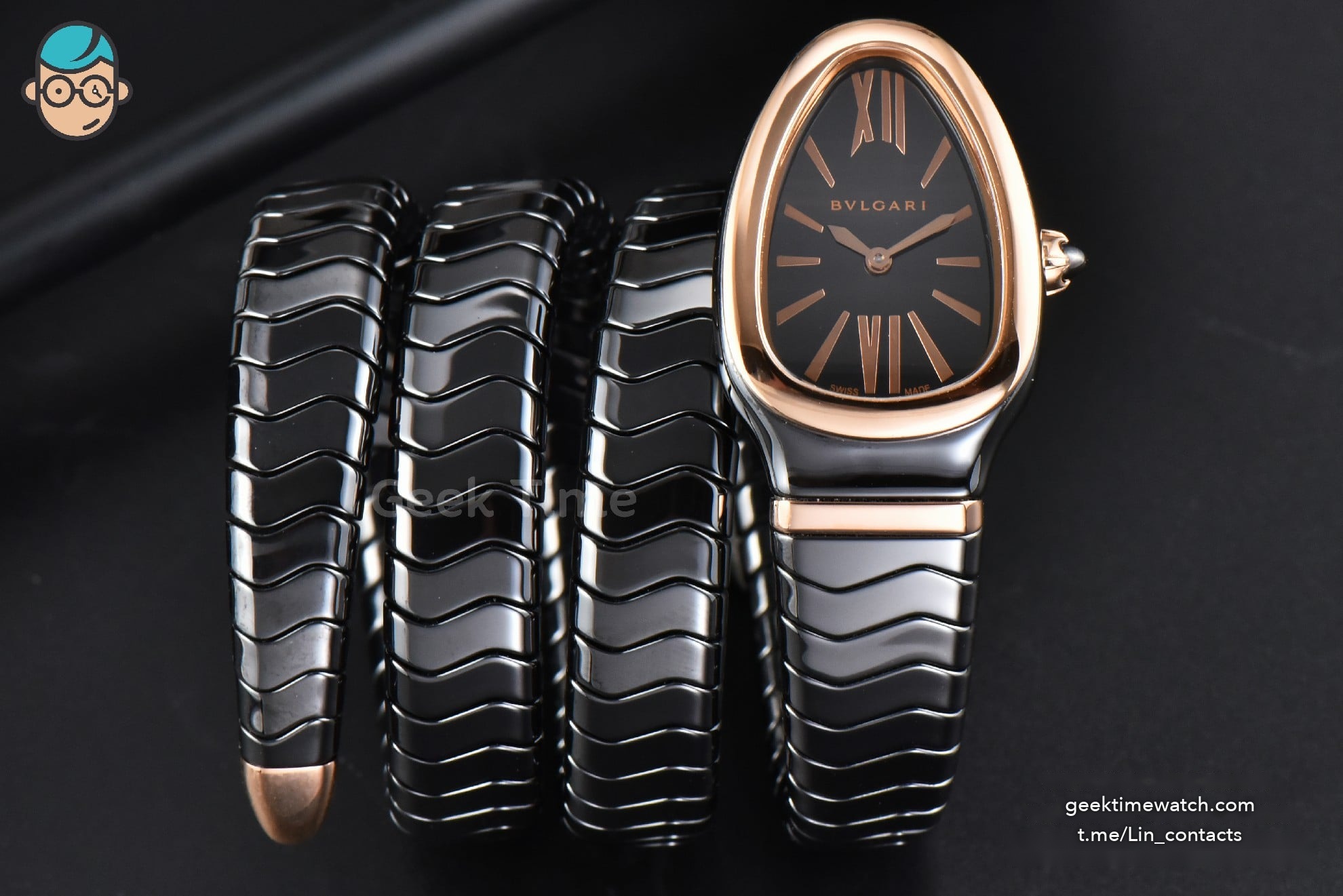 Serpenti Spiga RG 35MM BVF Polycyclic Black Ceramic Black Dial Quartz