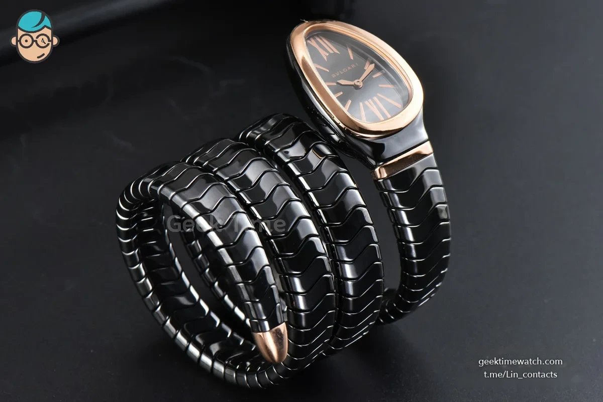 Serpenti Spiga RG 35MM BVF Polycyclic Black Ceramic Black Dial Quartz
