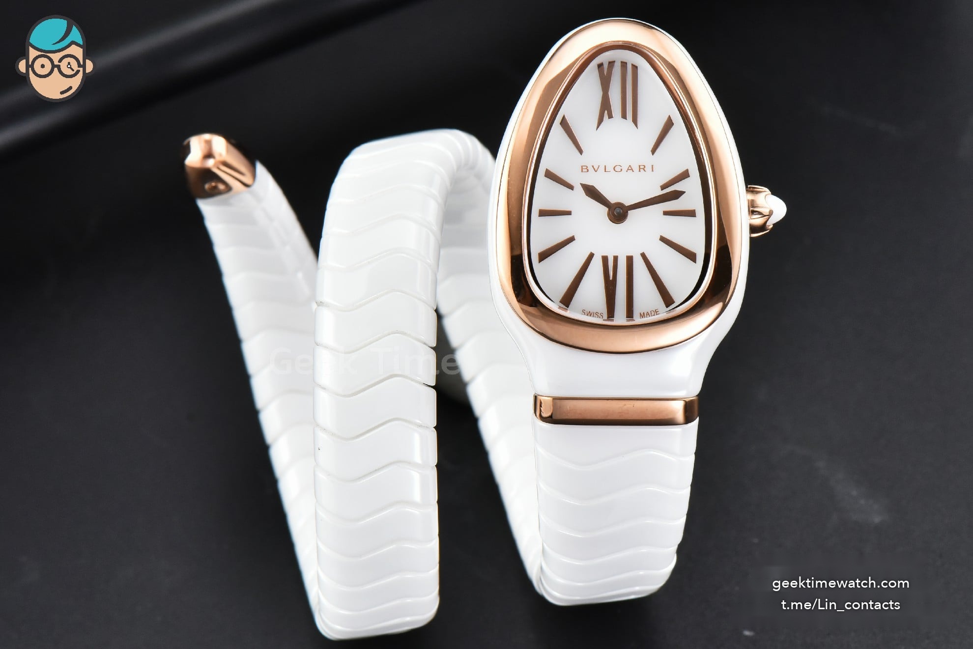 Serpenti Spiga RG 35MM BVF White Ceramic White Dial Quartz