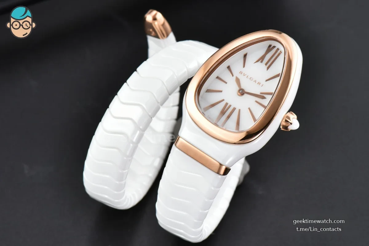 Serpenti Spiga RG 35MM BVF White Ceramic White Dial Quartz