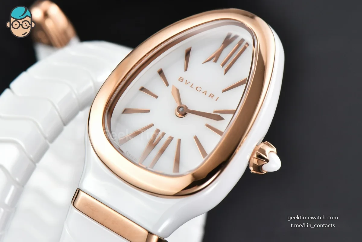 Serpenti Spiga RG 35MM BVF White Ceramic White Dial Quartz