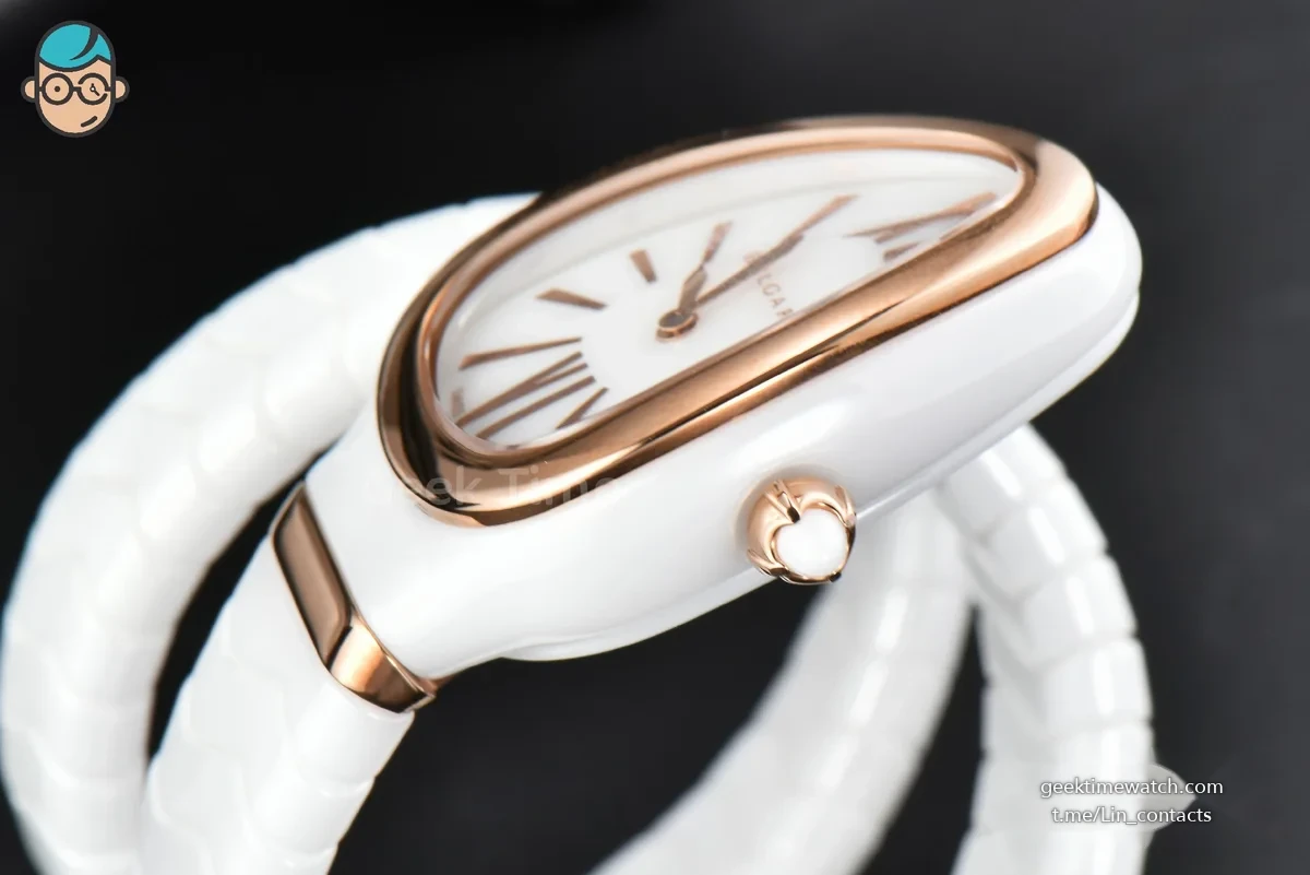 Serpenti Spiga RG 35MM BVF White Ceramic White Dial Quartz