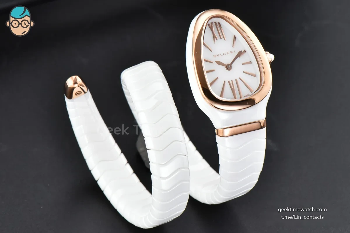 Serpenti Spiga RG 35MM BVF White Ceramic White Dial Quartz