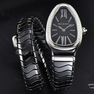 Serpenti Spiga SS 35MM BVF Black Ceramic Black Dial Diamond Bezel Quartz