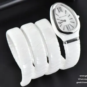 Serpenti Spiga SS 35MM BVF Polycyclic White Ceramic White Dial Quartz