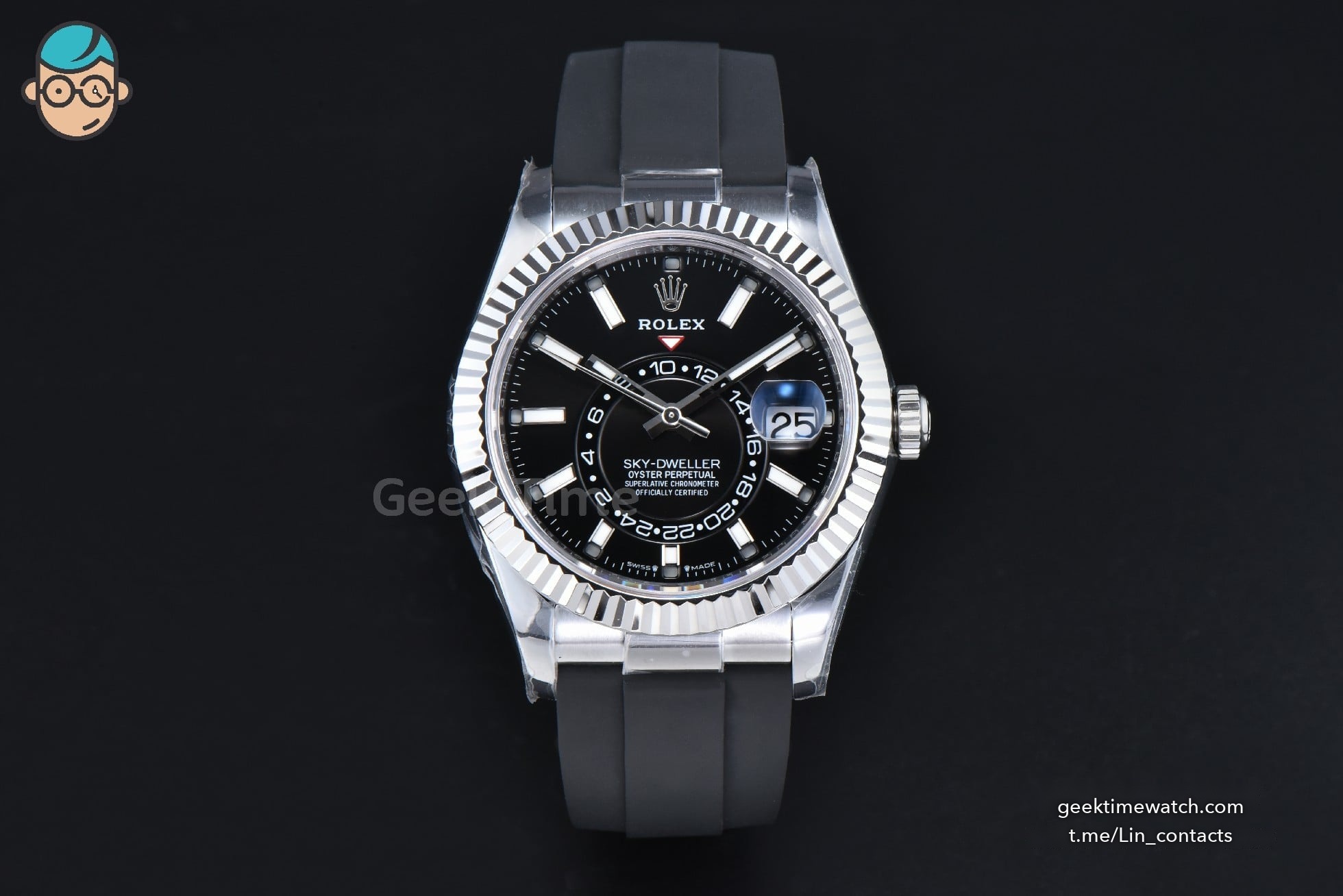 Sky-Dweller 336239 42mm ZF SS Black Dial Rubber Oysterflex Strap (Tungsten)