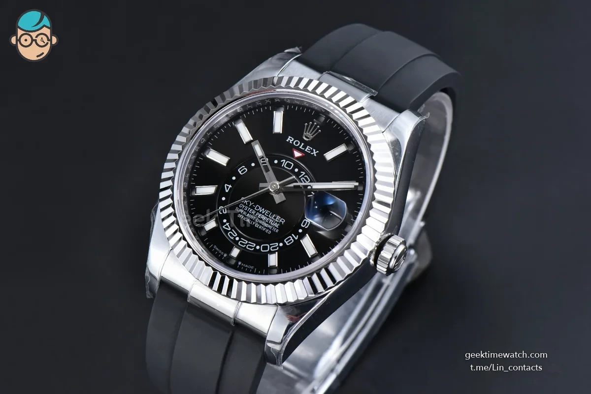 Sky-Dweller 336239 42mm ZF SS Black Dial Rubber Oysterflex Strap (Tungsten)