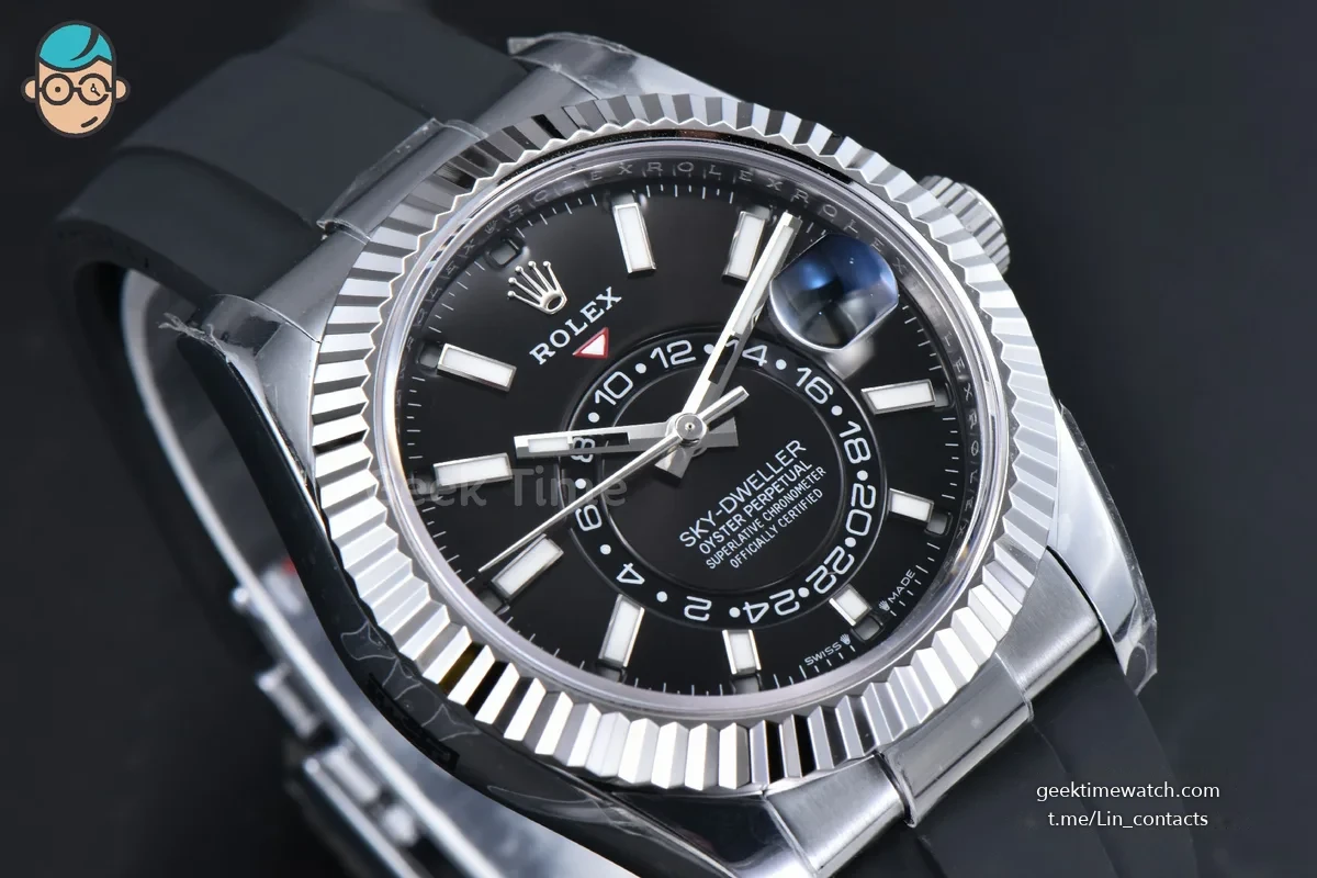 Sky-Dweller 336239 42mm ZF SS Black Dial Rubber Oysterflex Strap (Tungsten)