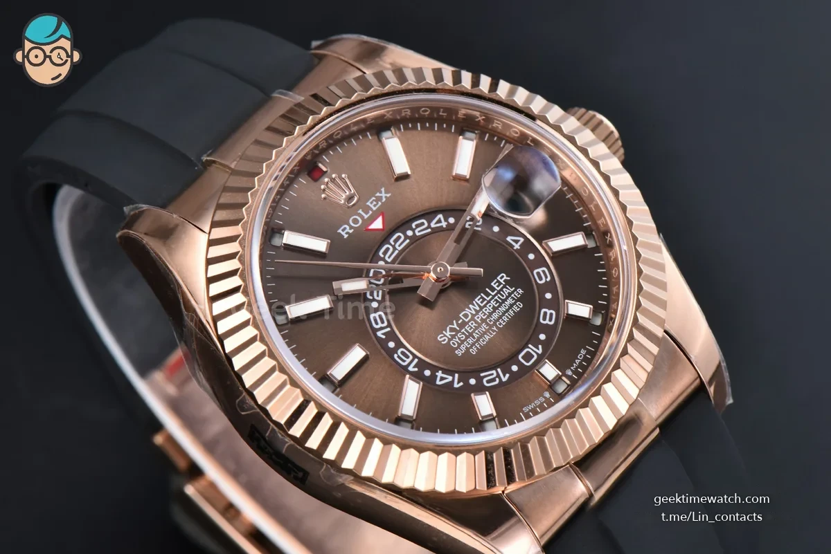 Sky-Dweller 336935 42mm ZF RG Case Brown Dial Rubber Oysterflex Strap A23J (Tungsten)