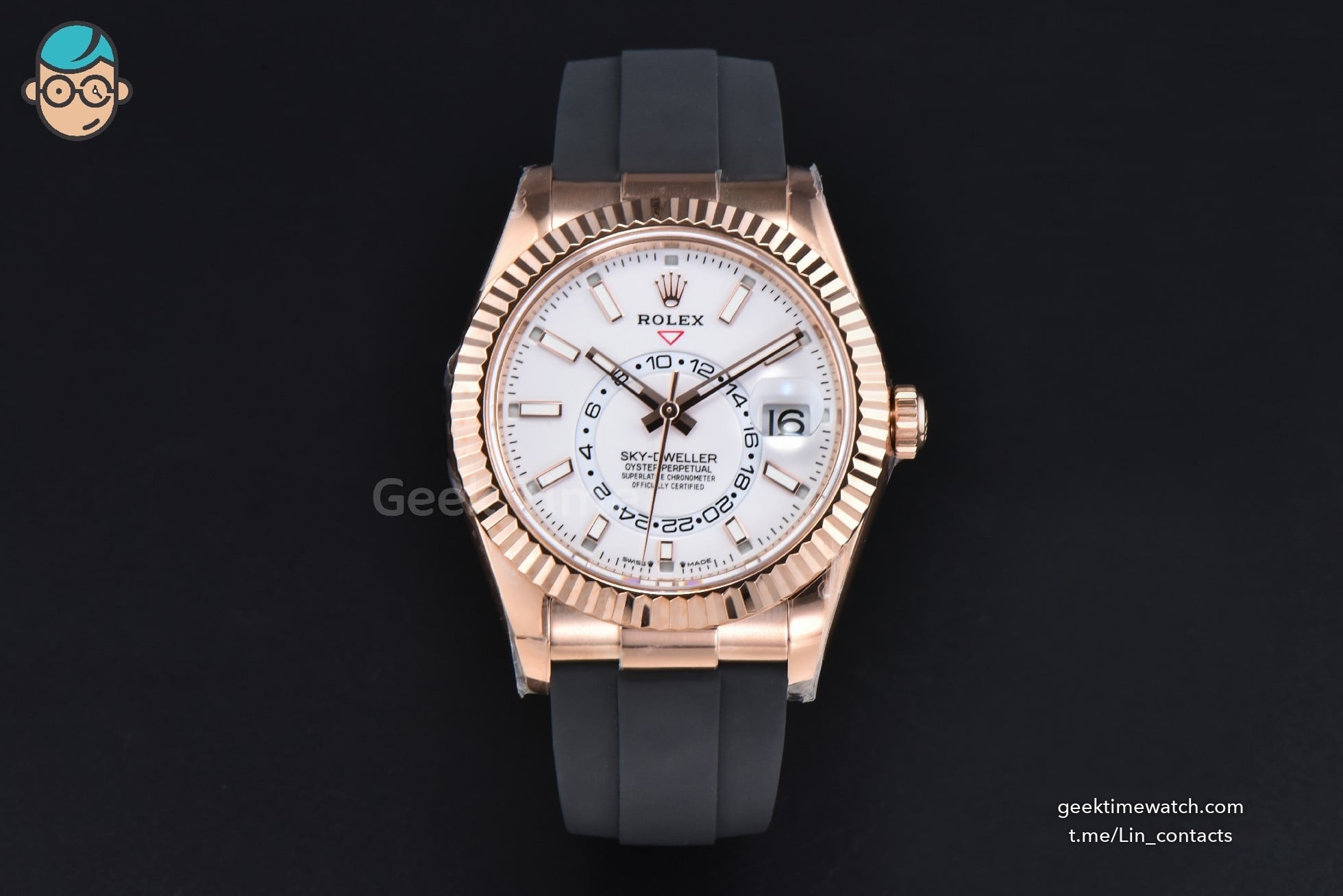 Sky-Dweller 336935 42mm ZF RG Case White Dial Rubber Oysterflex Strap (Tungsten)