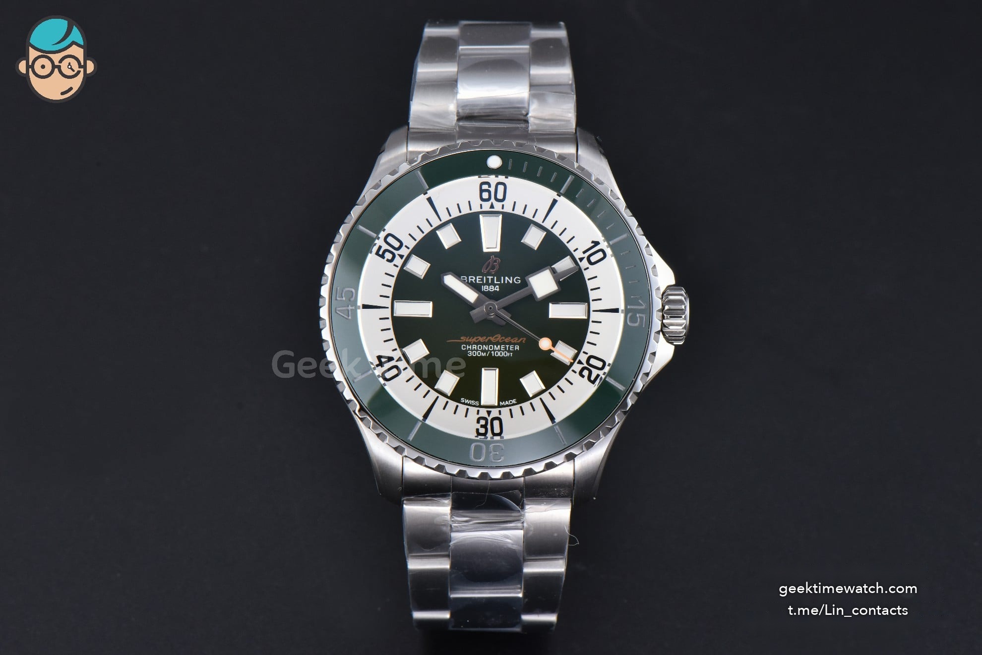 SuperOcean 44mm TF Green/White Dial SS Bracelet A2824