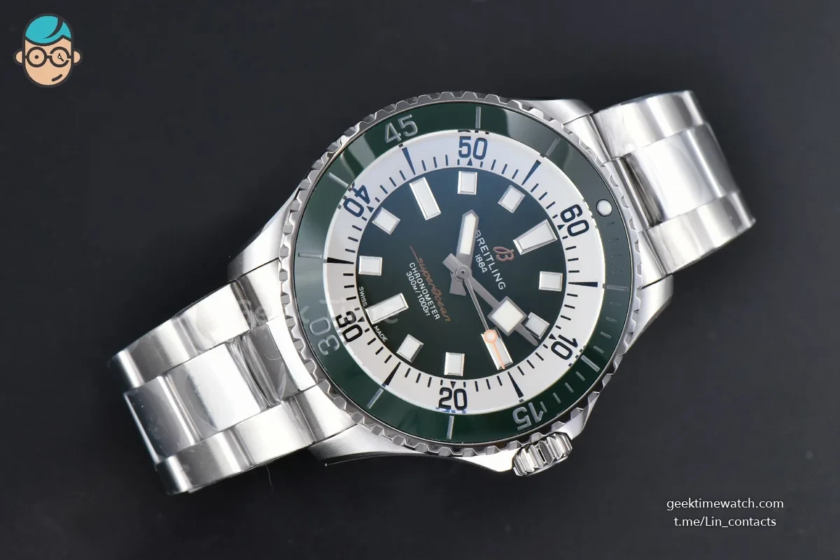 SuperOcean 44mm TF Green/White Dial SS Bracelet A2824