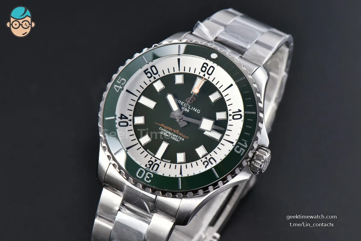 SuperOcean 44mm TF Green/White Dial SS Bracelet A2824