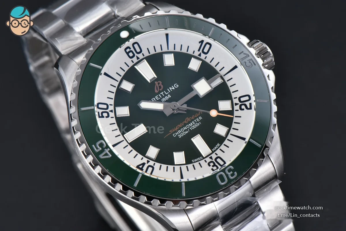 SuperOcean 44mm TF Green/White Dial SS Bracelet A2824