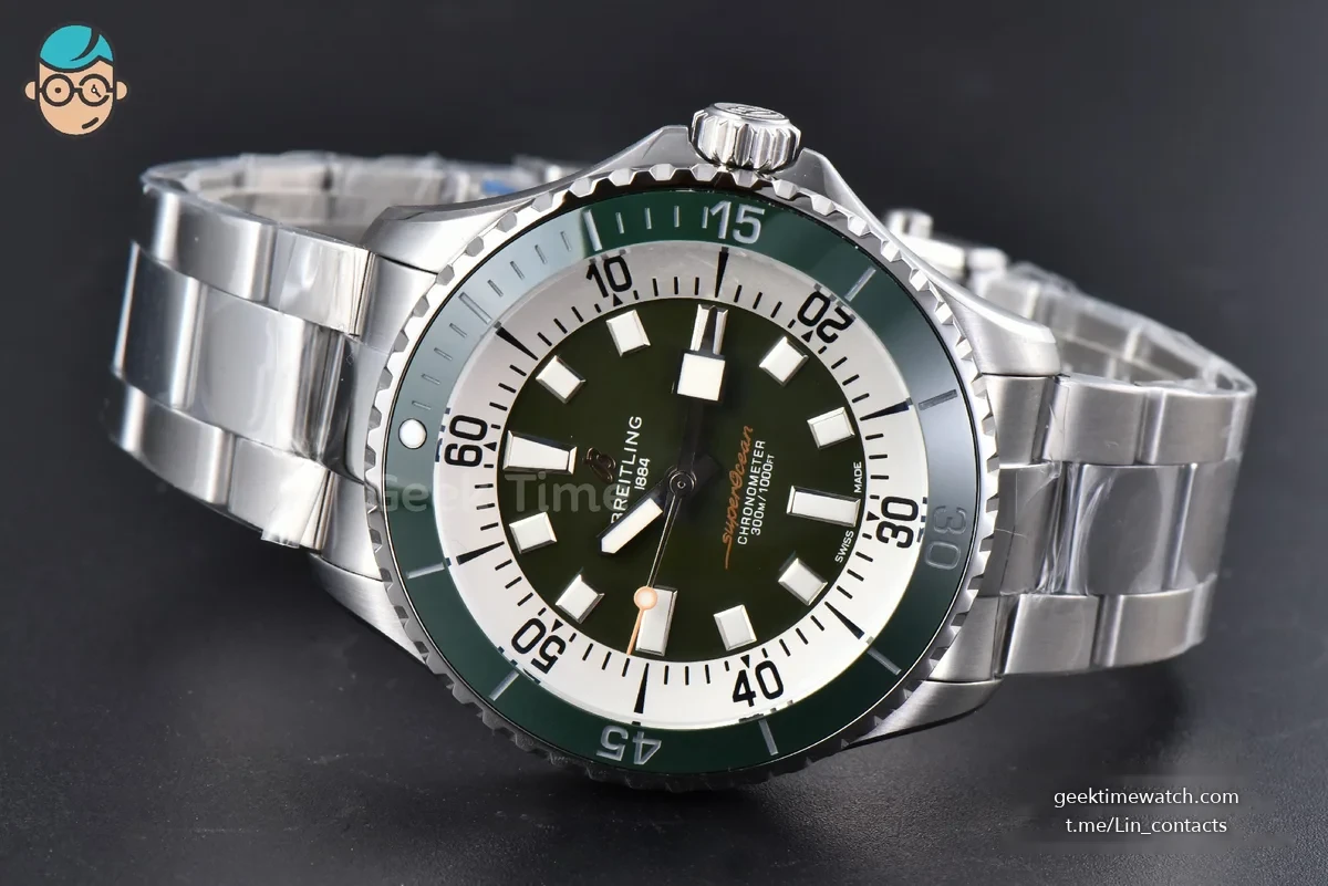 SuperOcean 44mm TF Green/White Dial SS Bracelet A2824