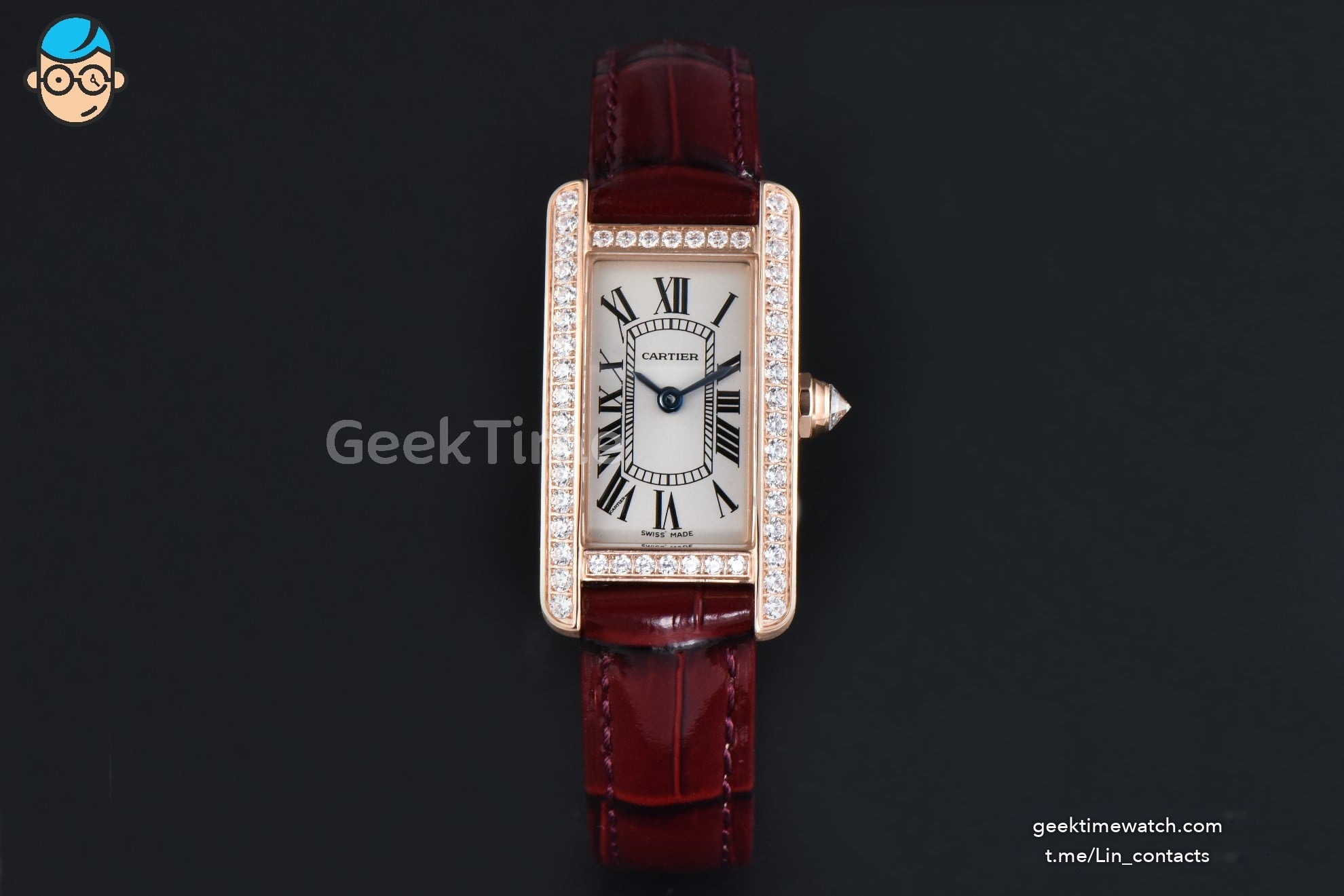 Tank Américaine Small 35.8mmx19mm RG 8848F Diamond Bezel Red Leather Strap Quartz