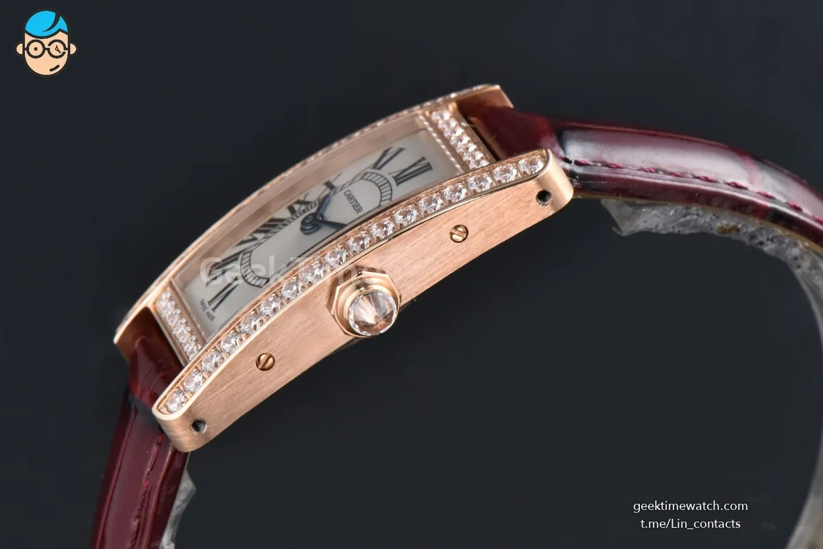 Tank Américaine Small 35.8mmx19mm RG 8848F Diamond Bezel Red Leather Strap Quartz