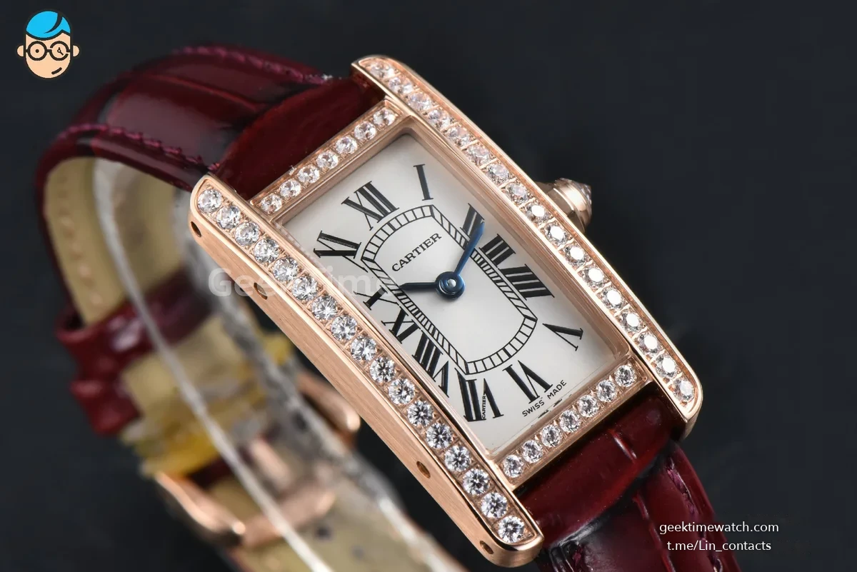 Tank Américaine Small 35.8mmx19mm RG 8848F Diamond Bezel Red Leather Strap Quartz