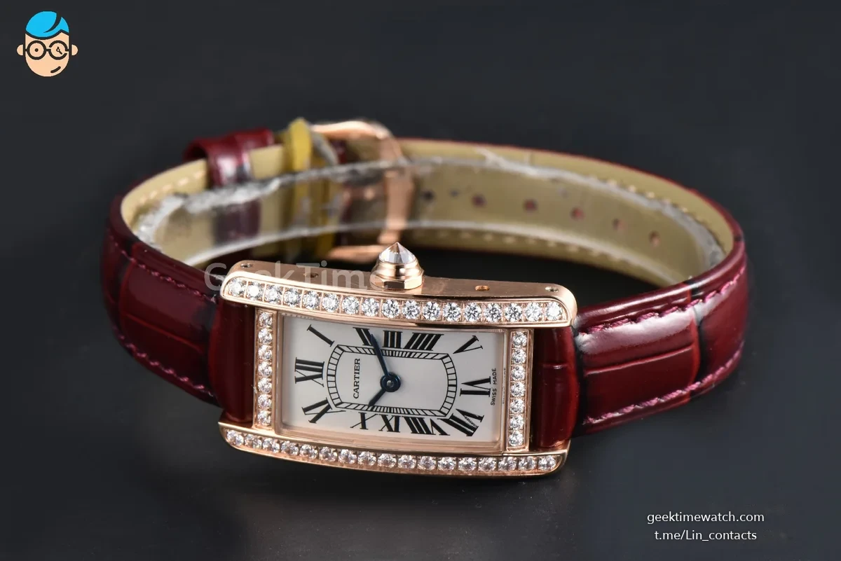 Tank Américaine Small 35.8mmx19mm RG 8848F Diamond Bezel Red Leather Strap Quartz