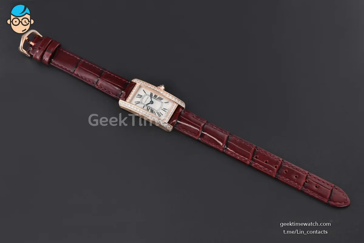 Tank Américaine Small 35.8mmx19mm RG 8848F Diamond Bezel Red Leather Strap Quartz