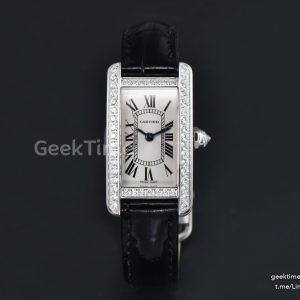 Tank Américaine Small 35.8mmx19mm SS 8848F Diamond Bezel Black Leather Strap Quartz