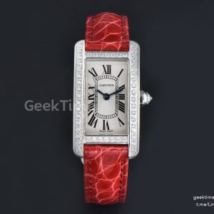 Tank Américaine Small 35.8mmx19mm SS 8848F Diamond Bezel Red Leather Strap Quartz