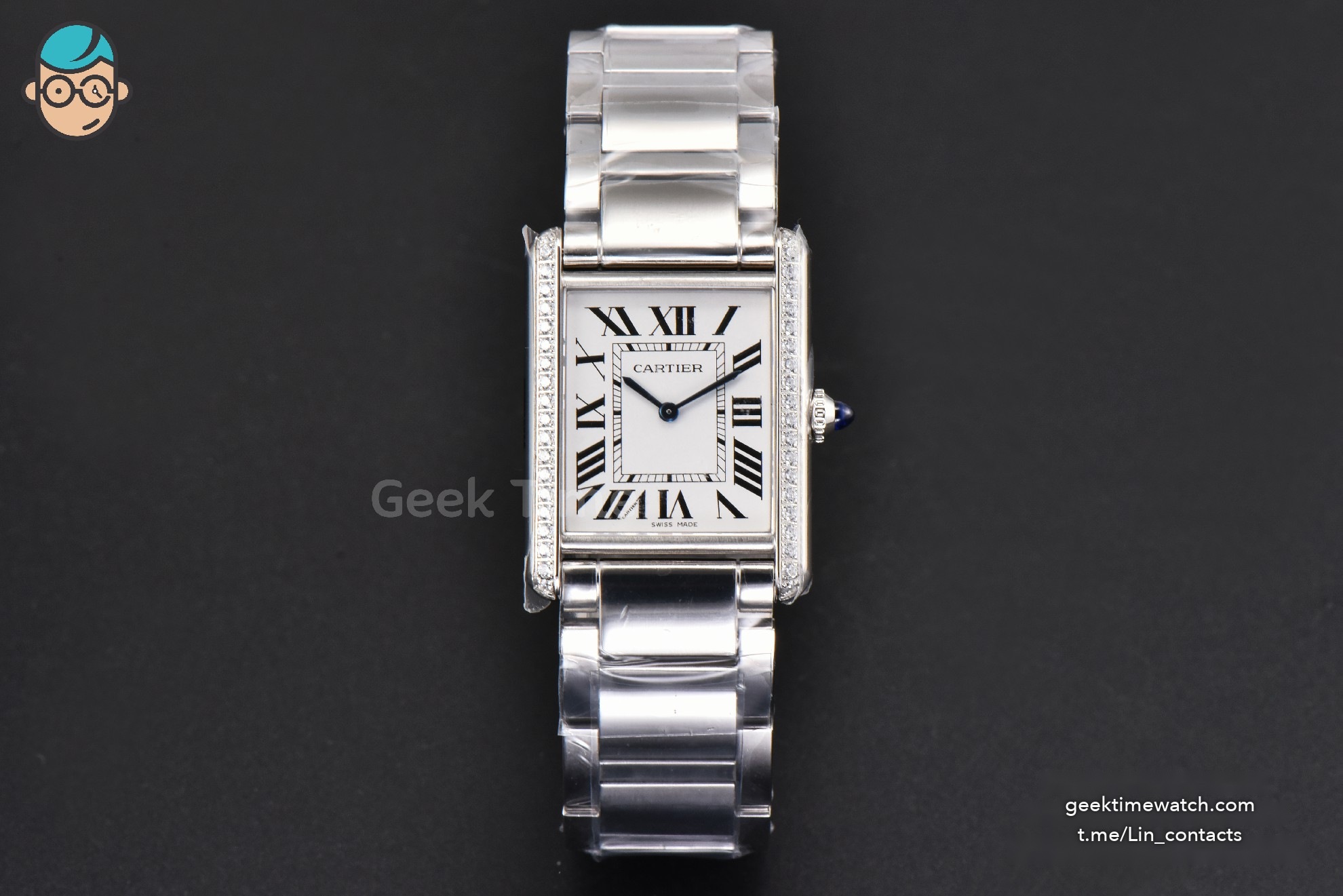 Tank Must Large 33.7mmx25.5mm K11F Diamond White Dial SS Bracelet Ronda Quartz