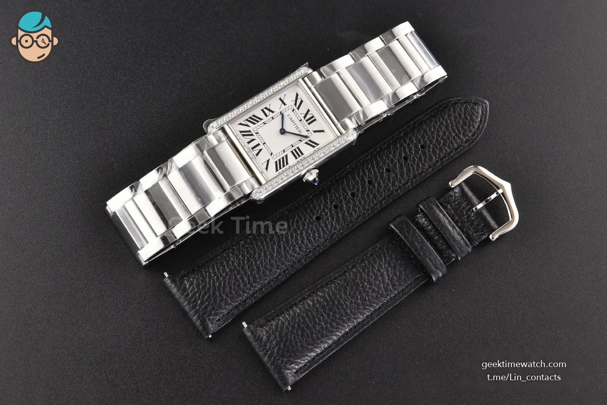 Tank Must Large 33.7mmx25.5mm K11F Diamond White Dial SS Bracelet Ronda Quartz