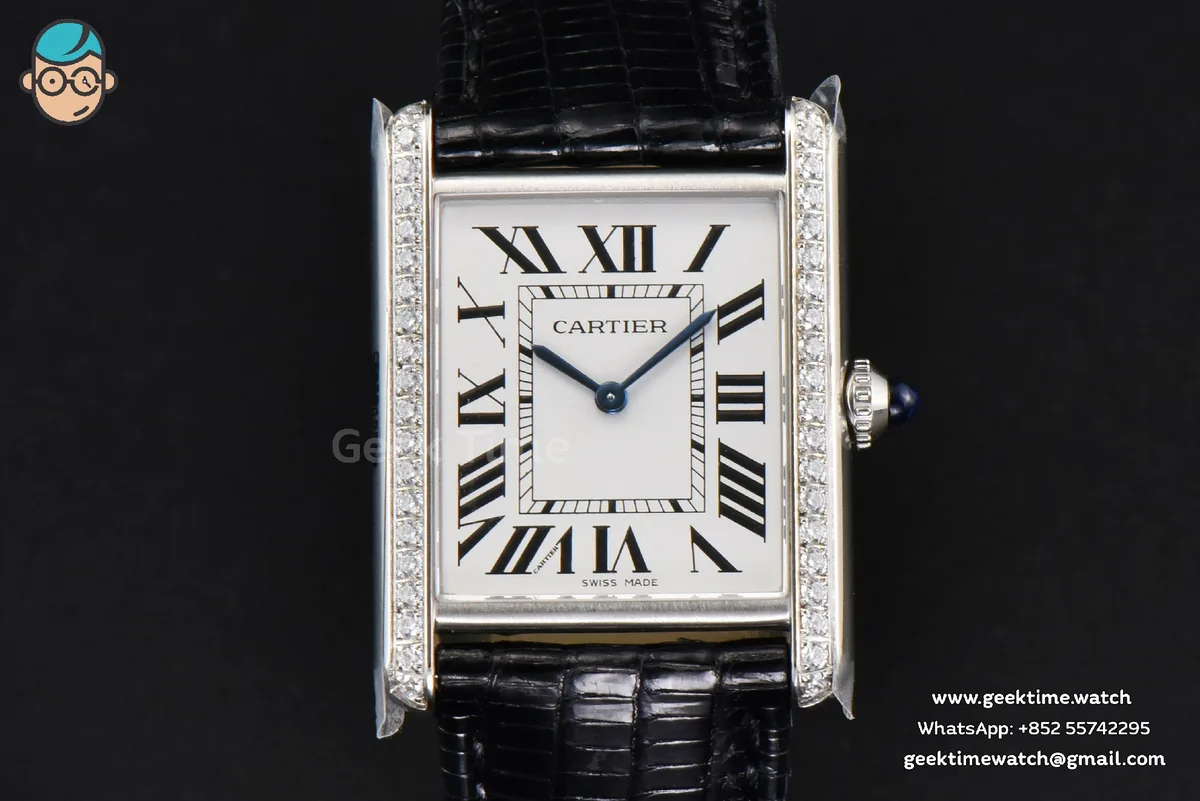 Tank Must Large 33.7×25.5mm Diamond K11F White Dial Black Croc Strap Quartz