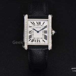 Tank Must Large 33.7×25.5mm Diamond K11F White Dial Black Litchi Grained Strap Quartz
