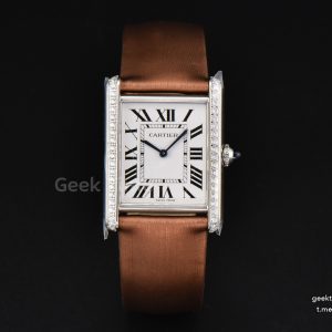 Tank Must Large 33.7×25.5mm Diamond K11F White Dial Brown Smooth Calf Strap Quartz