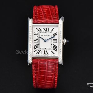 Tank Must Large 33.7×25.5mm Diamond K11F White Dial Red Croc Strap Quartz